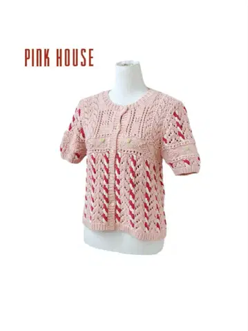 PINK HOUSE 핑크하우스 꽃무늬 입체 자수 반팔 니트 가디건
