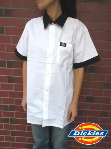 새상품 S 디키즈 Dickies 반팔 워크 셔츠 화이트 블랙