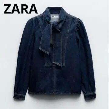 완판 자라 ZARA 보타이 블라우스 리본 데님 셔츠 S 사이즈