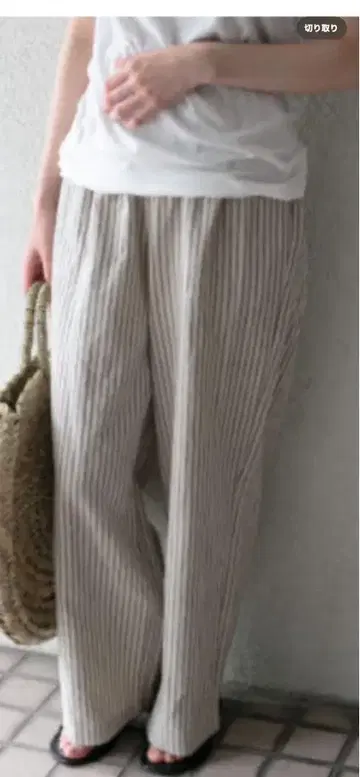 카구레 코튼 린넨 스트라이프 팬츠