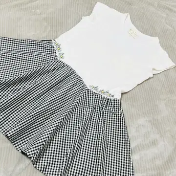 [Chesty] 깅엄 체크 프렌치 슬리브 원피스 비쥬