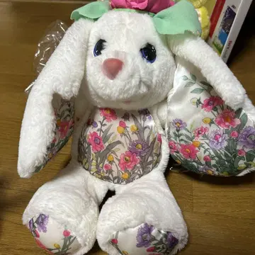 해외 fancy 꽃무늬 토끼 봉제 인형