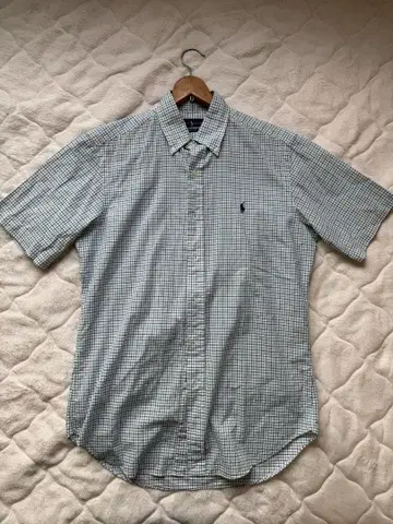 Ralph Lauren 반팔 셔츠 그린과 블루 라인 체크