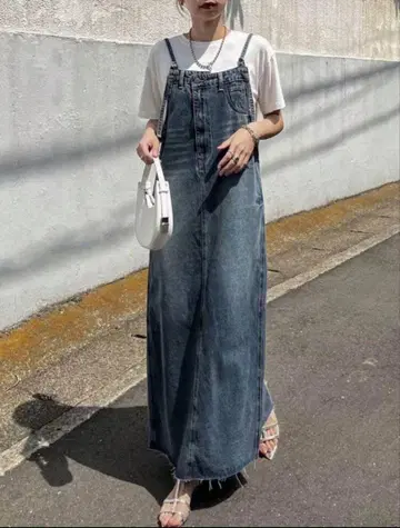 FRIFUL 스트레이트 컷 데님 점퍼 스커트 M 데미지 데님