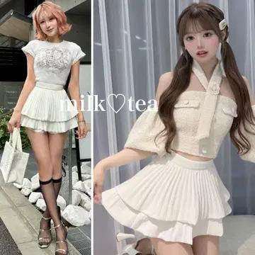 택 포함 새상품 다리치 내로우 플리츠 티어드 미니 스커트 화이트 S