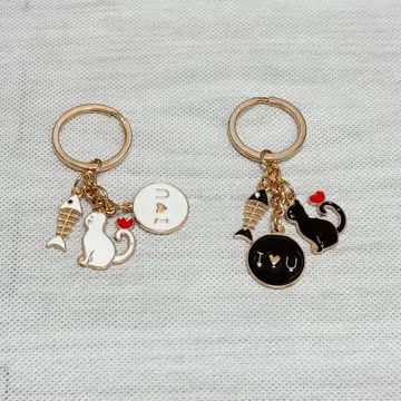 키링 귀여운 고양이 고양이 페어 키링 블랙 화이트 화이트 블랙