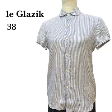 le Glazik 린넨 둥근 카라 스트라이프 반팔 셔츠 38