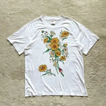 80s Vintage 해바라기 꽃무늬 플라워 티셔츠 싱글 스티치