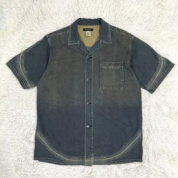 00s SEAN JOHN 자수 로고 반팔 데님 셔츠 Y2K B 계열 XL