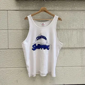 90s USA제 화이트 탱크탑 돌고래 애니멀 XL 사이즈 빈티지