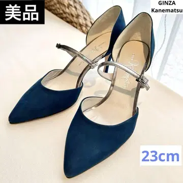 새상품급 긴자카네마츠 스트랩 펌프스 네이비 블루 포인트 23cm