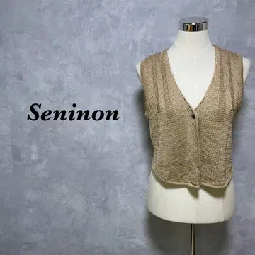 Seninon 니트 베스트 숏 시스루 리본 브라운 3911