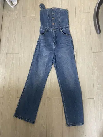 스파이럴 걸 데님 뷔스티에 오버 올