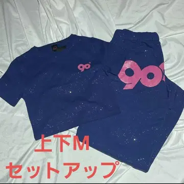 9090girl 로고 티셔츠 스웨트 팬츠 세트업 네이비