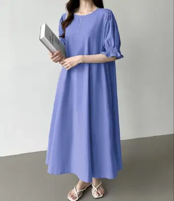 라이트 블루 롱 원피스 반팔