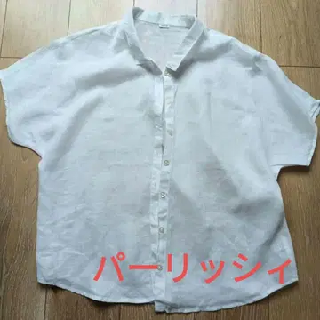 화이트 린넨 반팔 셔츠 사이즈 F