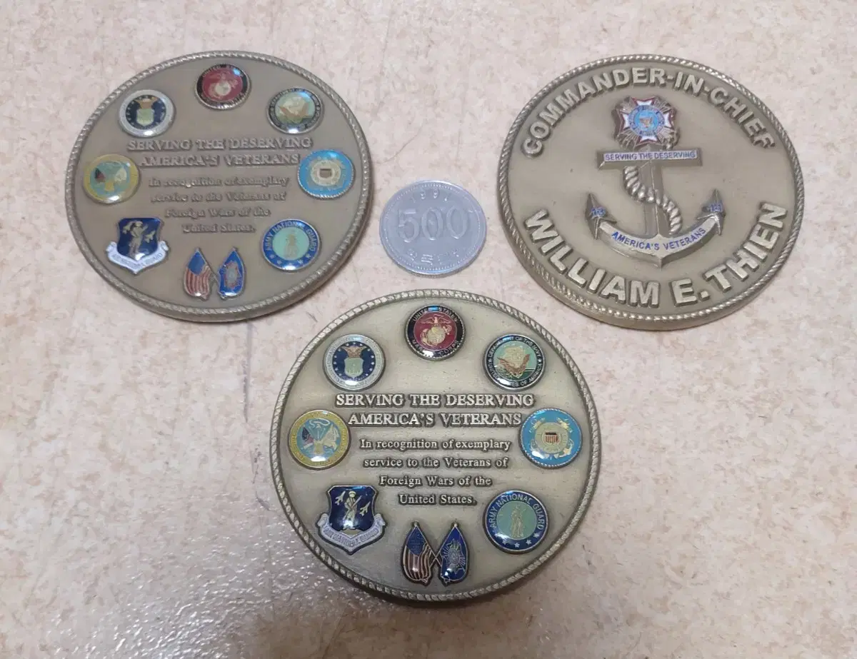 미해군제독 75mm 대형 챌린지코인 3개 일괄