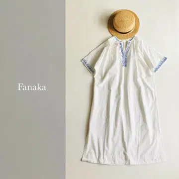 Fanaka 팔레스타인 자수 코튼 개더 원피스 인도산