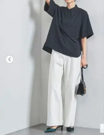 유나이티드 애로우즈 밴드 카라 포켓 셔츠 네이비 스트라이프