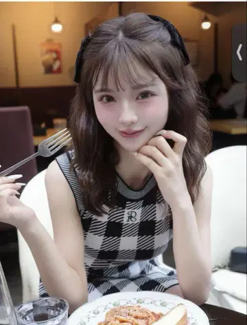 다리치 DR 로고 깅엄 니트 미니 원피스