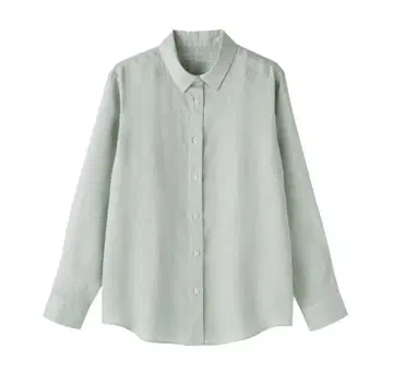 MUJI 무인양품 새상품 린넨 워싱 레귤러 카라 긴팔 셔츠 M 페일 그린