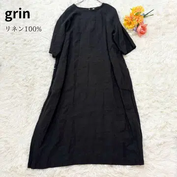 일본제 최근 새상품급 grin 린넨 100% 롱 원피스 블랙 반팔