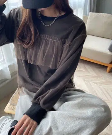 얇은 명주 그물 도킹 프릴 맨투맨 프리 사이즈 미사용 새상품 프릴 포함