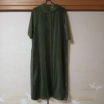 카키 메쉬 베스트가 포함된 롱 원피스 LL