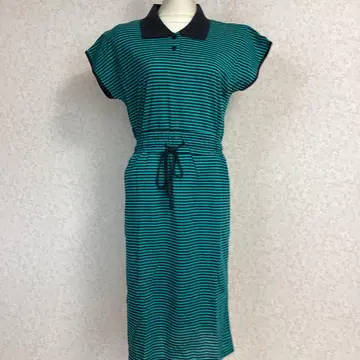 A-976 폴로 칼라 티셔츠 보더 원피스 미사용품 F 사이즈 그린