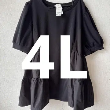 블랙 프릴 반팔 튜닉 4L 이소재 여성용 사이드 프릴 새상품