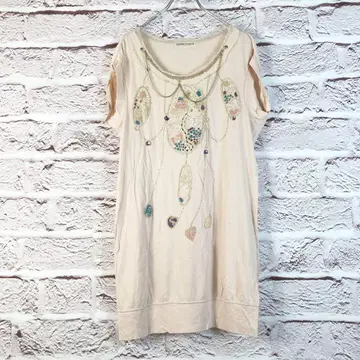r122 TSUMORI CHISATO 비즈 자수 베이지 튜닉 반팔