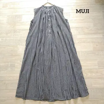 MUJI 무인양품 깅엄 체크 프렌치 슬리브 원피스 M
