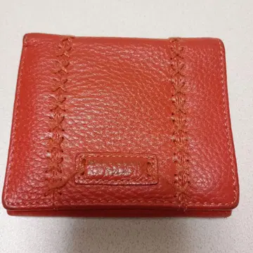가격 인하! 새상품급 오렌지 가죽 두겹 지갑