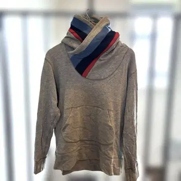 그레이 후드 부착 후드티 컬러 블록