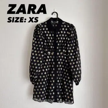 ZARA 골드 메탈릭 꽃 모티브 시어 셔츠 원피스 XS 사이즈