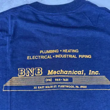 BNB Mechanical, Inc. 티셔츠 네이비 80년대