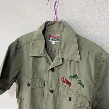 SALTWATER COWBOY 밀리터리 셔츠 M 올리브 자수 프린트