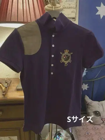 폴로 랄프로렌 여성용 피케 셔츠 가죽 패치 엠블럼 진한 보라색