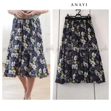 ANAYI 플라워 프린트 개더 플레어 스커트 36