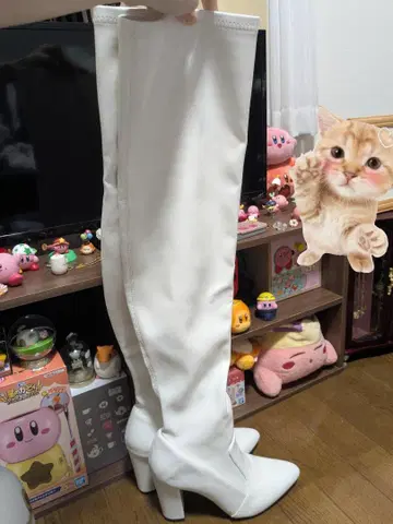 화이트 하이힐 롱 부츠 코스프레