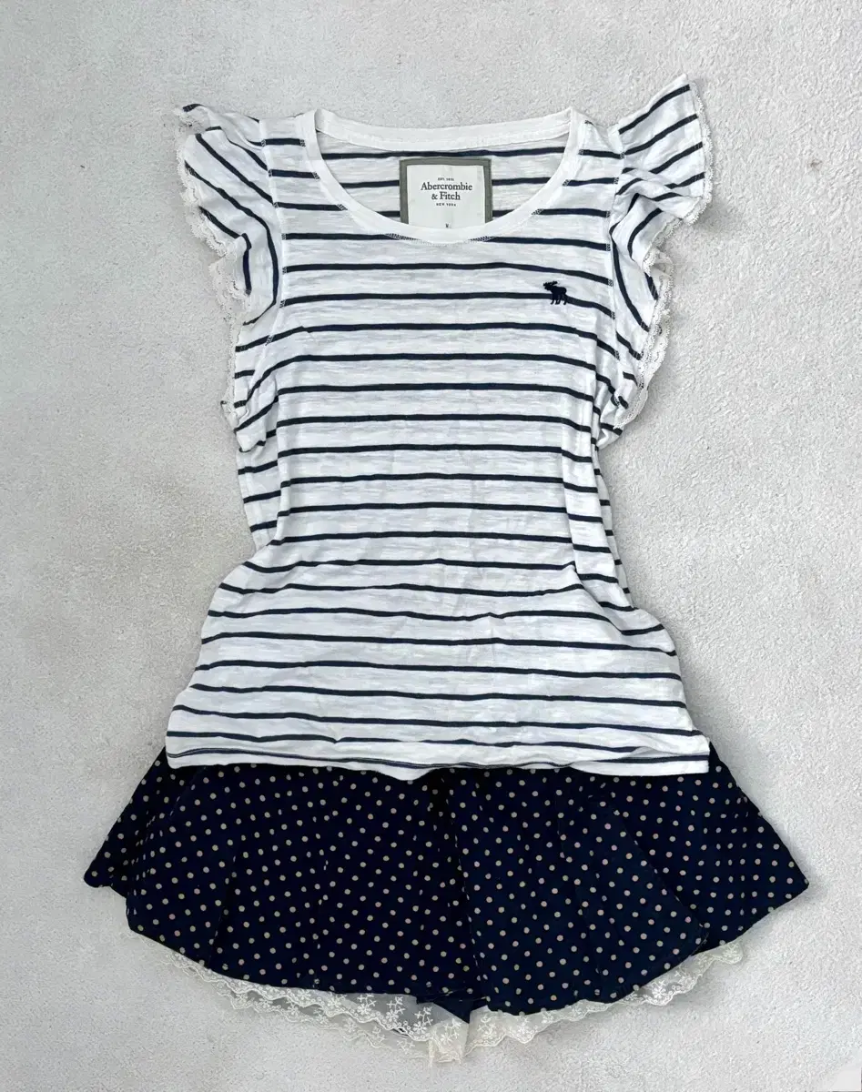 Abecrombie & Fitch Stripe Short Sleeve Dot Skirt Lay Vintage Nerd Nihonjin y2k