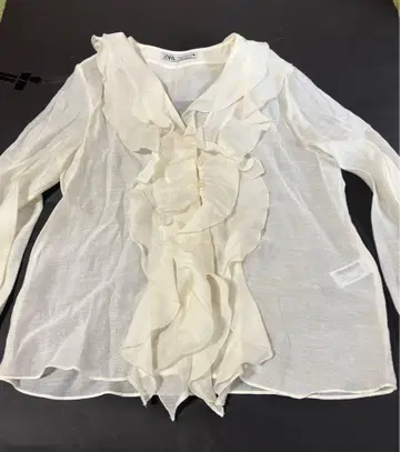 자라 프릴 블라우스 화이트 sizeS 부드러운 시어 셔츠 비침