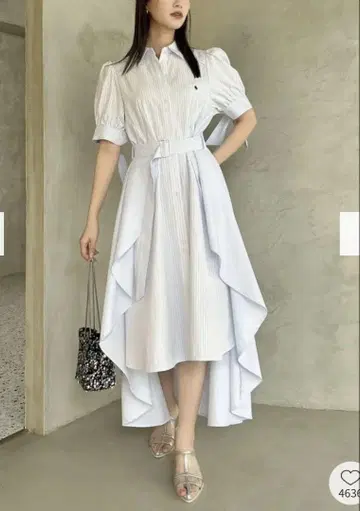 dazzlin POLOBCS 콜라보 헤미 레이어드 셔츠 원피스 블루