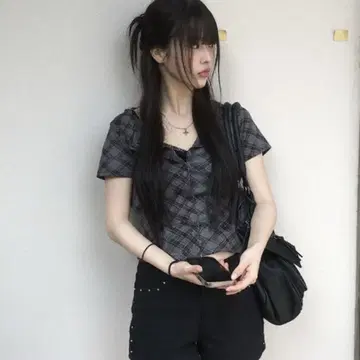 anyonemore 체크 무늬 슬림 핏 반팔 가디건