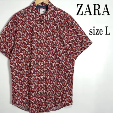 ZARA 자라 반팔 올 패턴 꽃무늬 셔츠 레드 L