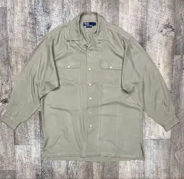 90'S RALPH LAUREN 레이온 긴팔 오픈 카라 셔츠 탄