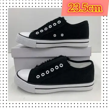 23.5cm 여성용 새상품 폭 넓은 끈 없는 캔버스 슬립온 편안한 블랙