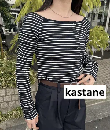 kastane 카스타네 오프숄더 골지 티셔츠 보더 프리 사이즈