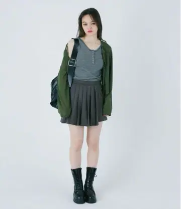TINA JOJUN 플리츠 미니 스커트 바지 그레이