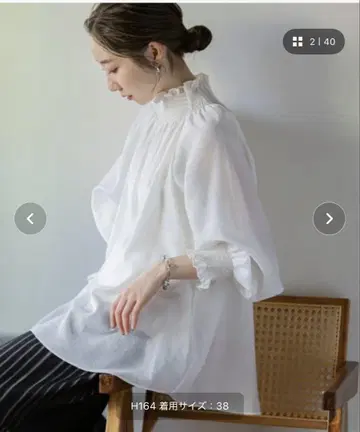 노리즈 셔링 시어 블라우스 사이즈 38 화이트